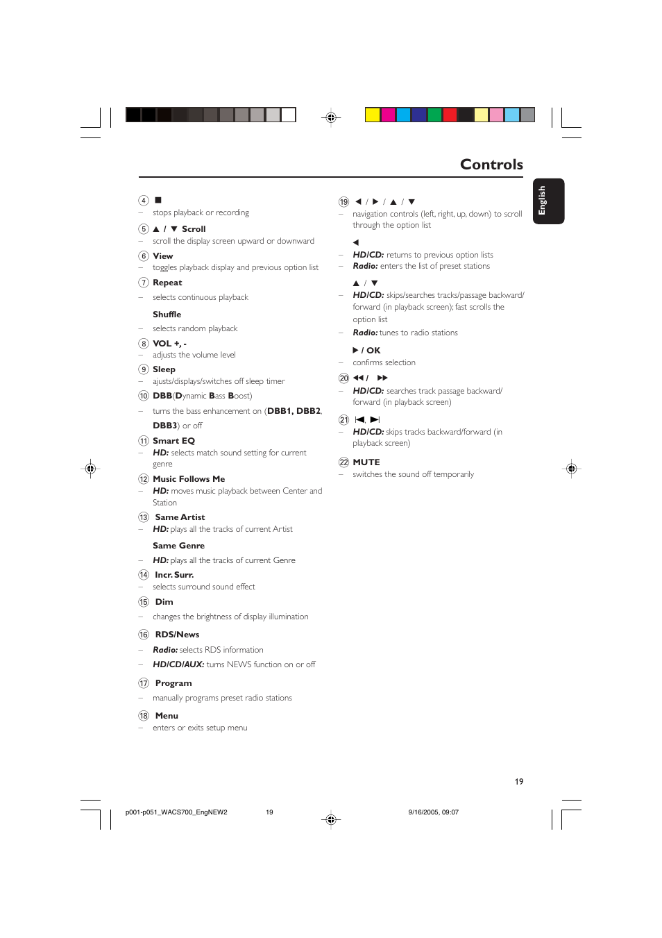 Controls | Philips WACS700-37B User Manual | Page 19 / 51