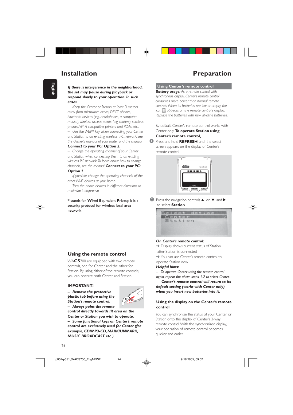 Installation preparation, Using the remote control | Philips WACS700-37B User Manual | Page 24 / 51