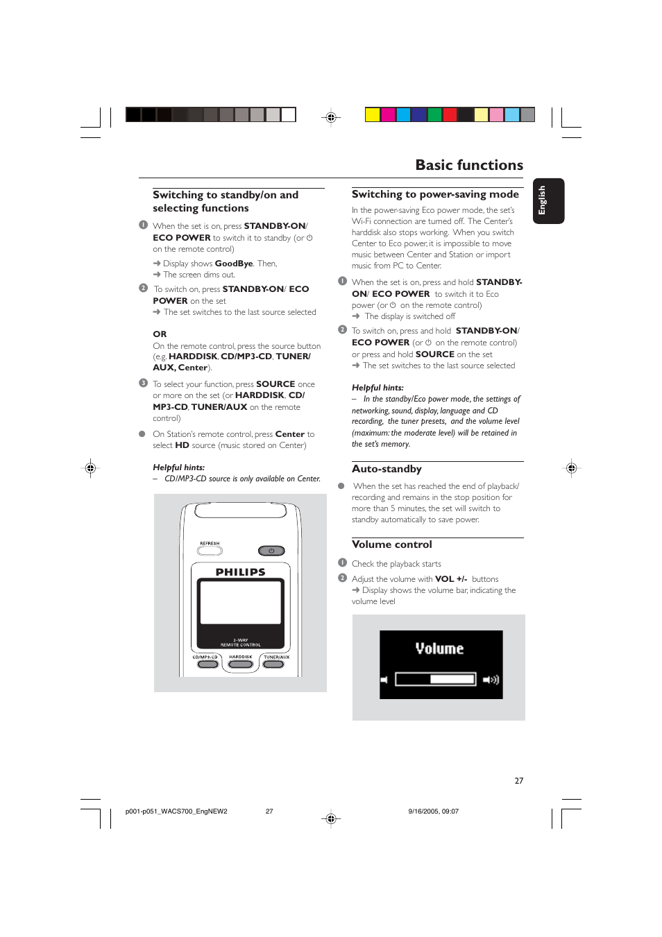 Basic functions | Philips WACS700-37B User Manual | Page 27 / 51