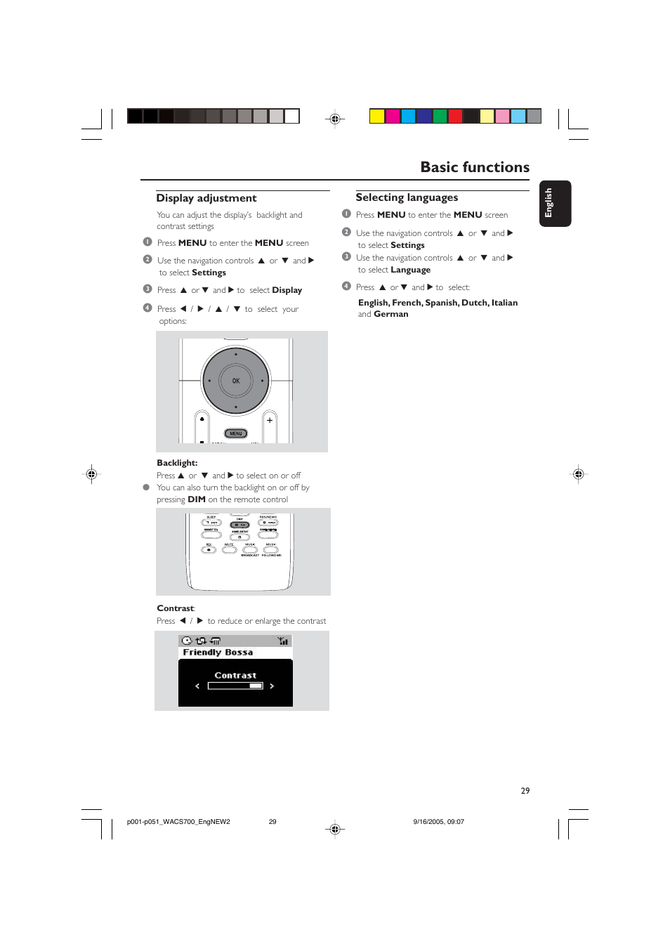 Basic functions | Philips WACS700-37B User Manual | Page 29 / 51