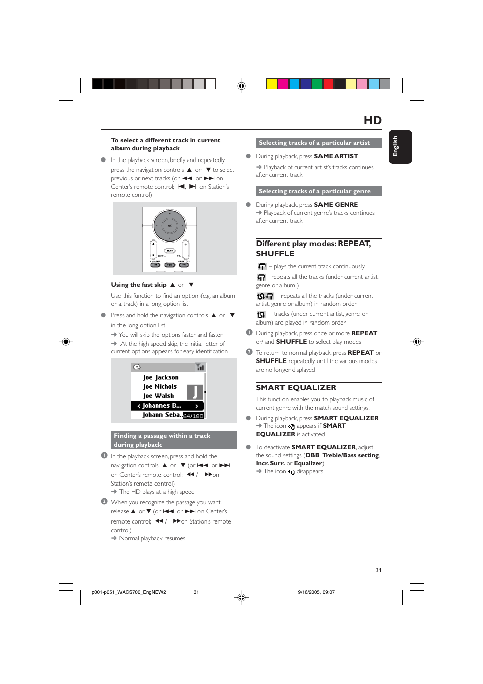 Different play modes: repeat, shuffle, Smart equalizer | Philips WACS700-37B User Manual | Page 31 / 51