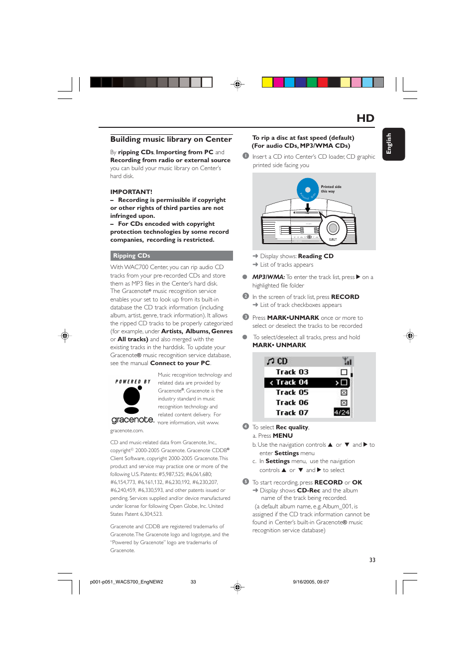 Building music library on center | Philips WACS700-37B User Manual | Page 33 / 51