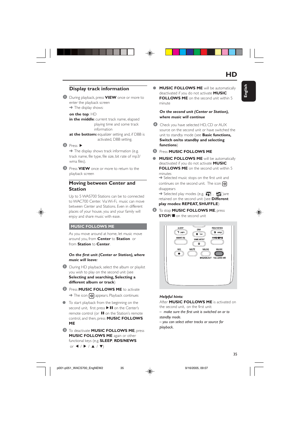 Moving between center and station, Display track information 1 | Philips WACS700-37B User Manual | Page 35 / 51