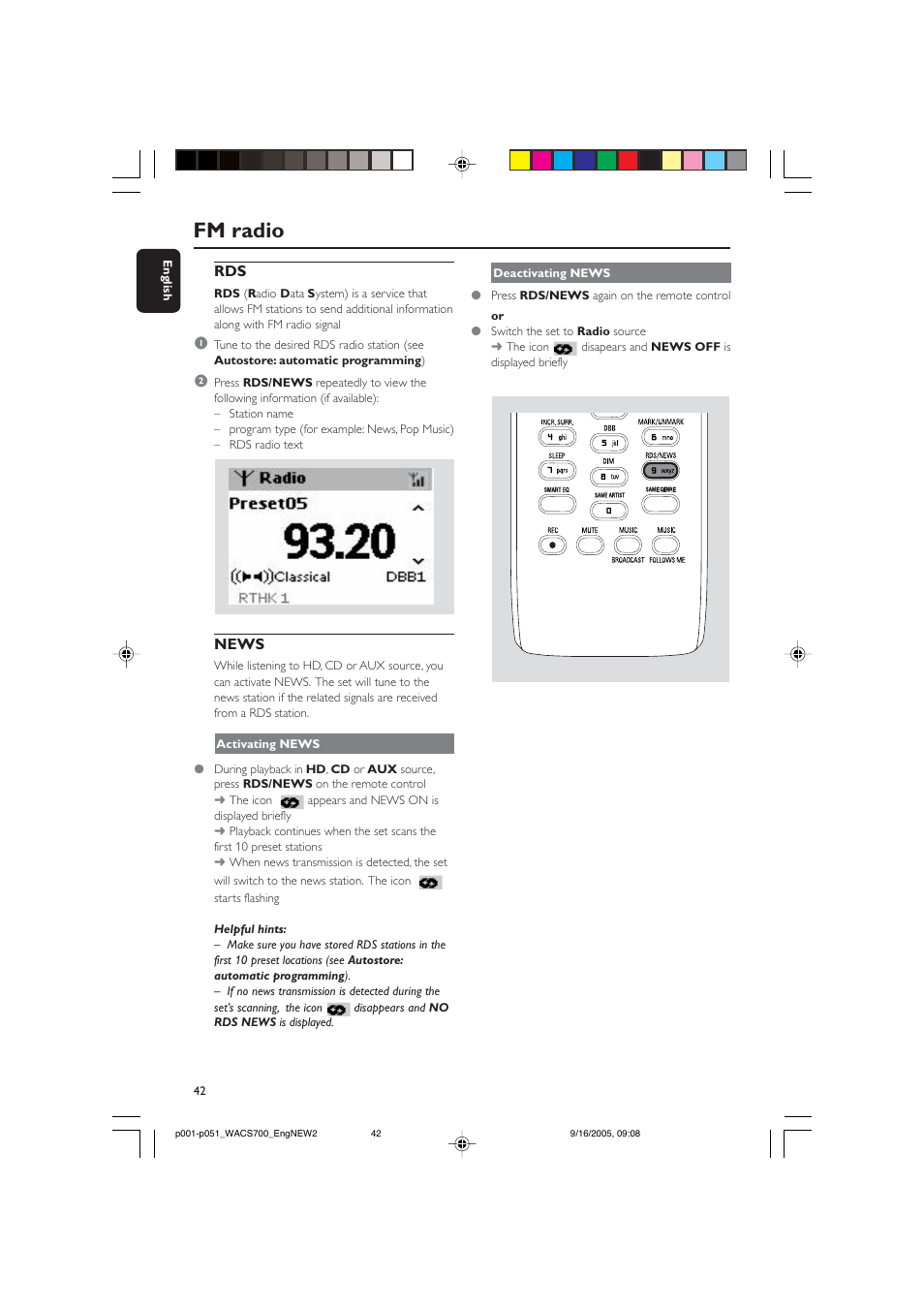 Fm radio, News | Philips WACS700-37B User Manual | Page 42 / 51