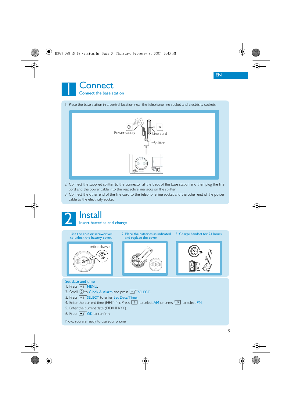 Connect, Install | Philips ID9371B-37 User Manual | Page 3 / 6