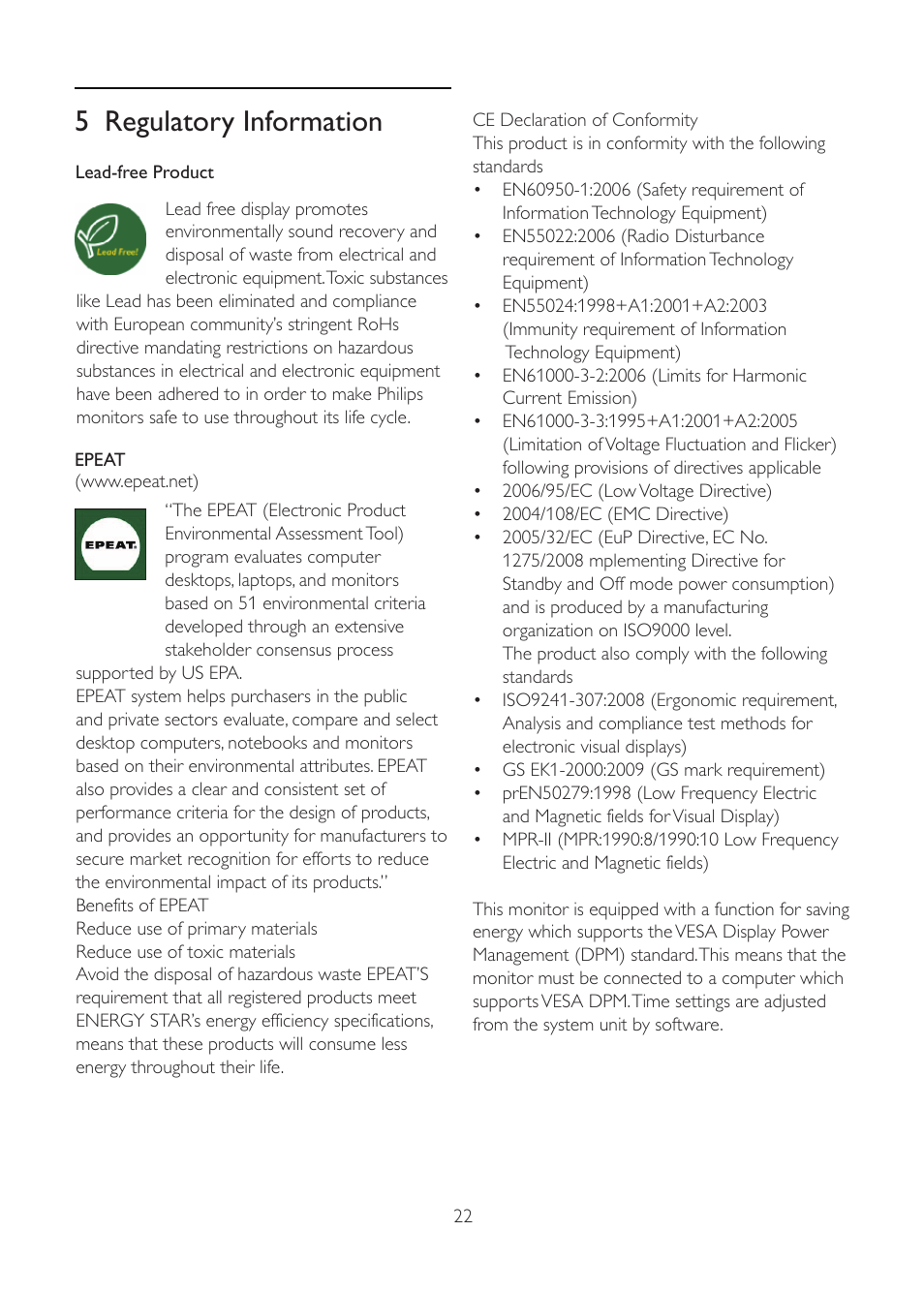 5 regulatory information | Philips 191E2SB-00 User Manual | Page 24 / 47