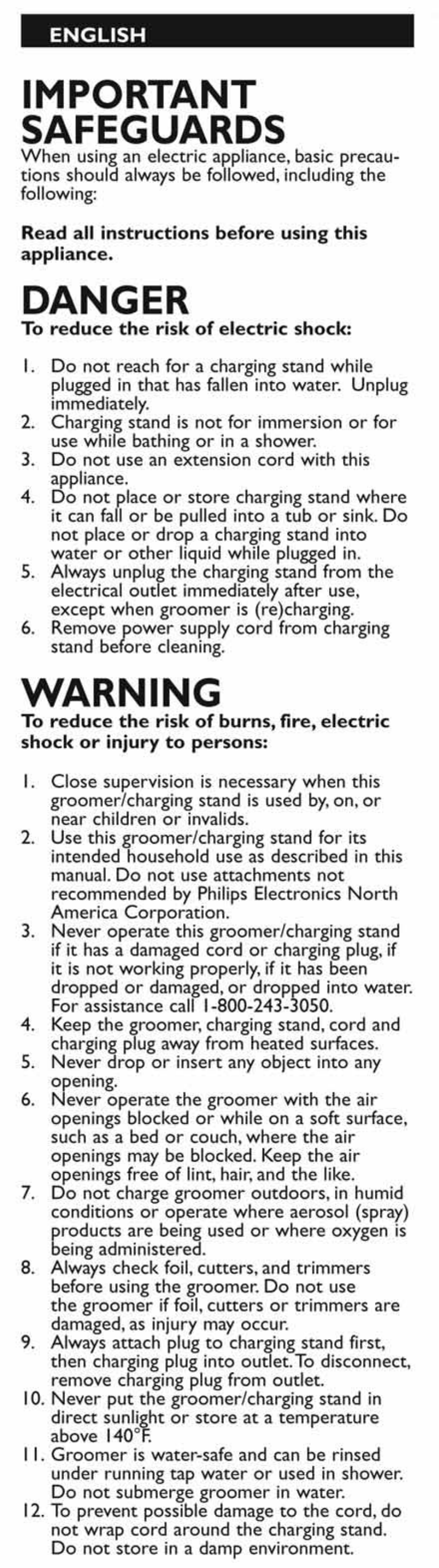 Read all instructions before using this appliance, To reduce the risk of burns, fire, electric, Important safeguards | Danger, Warning | Philips BG2030-60 User Manual | Page 2 / 11