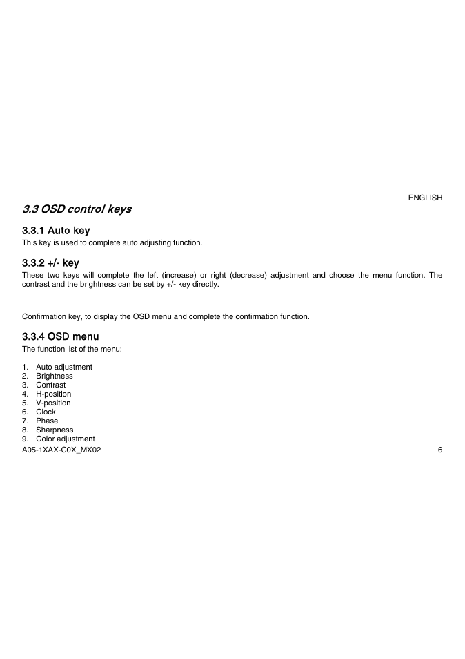 3 osd control keys | Atlantis Land A05-15AX-C03 User Manual | Page 13 / 57