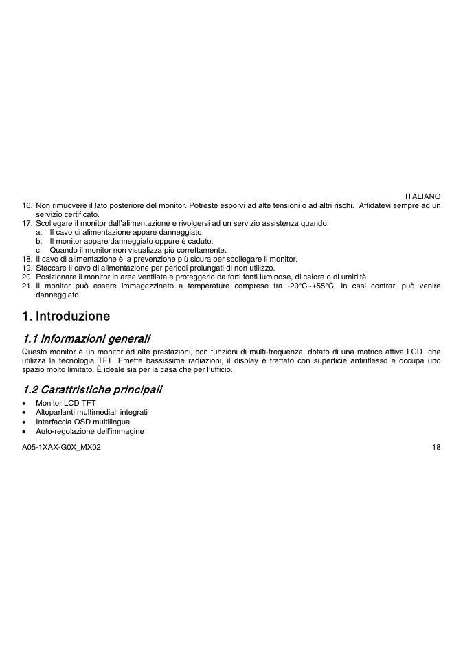 Introduzione, 1 informazioni generali, 2 carattristiche principali | Atlantis Land A05-15AX-C03 User Manual | Page 25 / 57