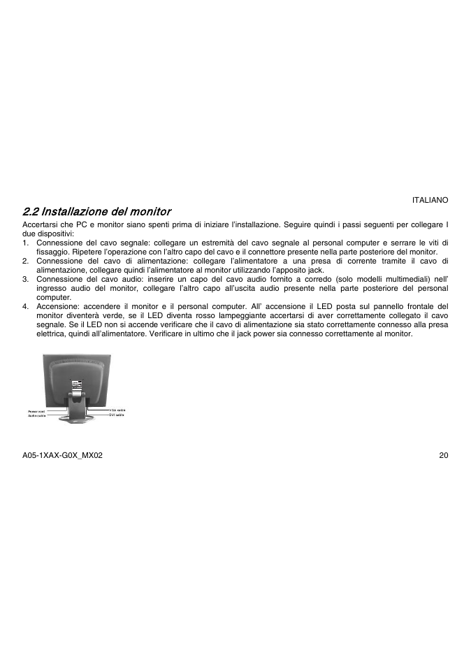 2 installazione del monitor | Atlantis Land A05-15AX-C03 User Manual | Page 27 / 57