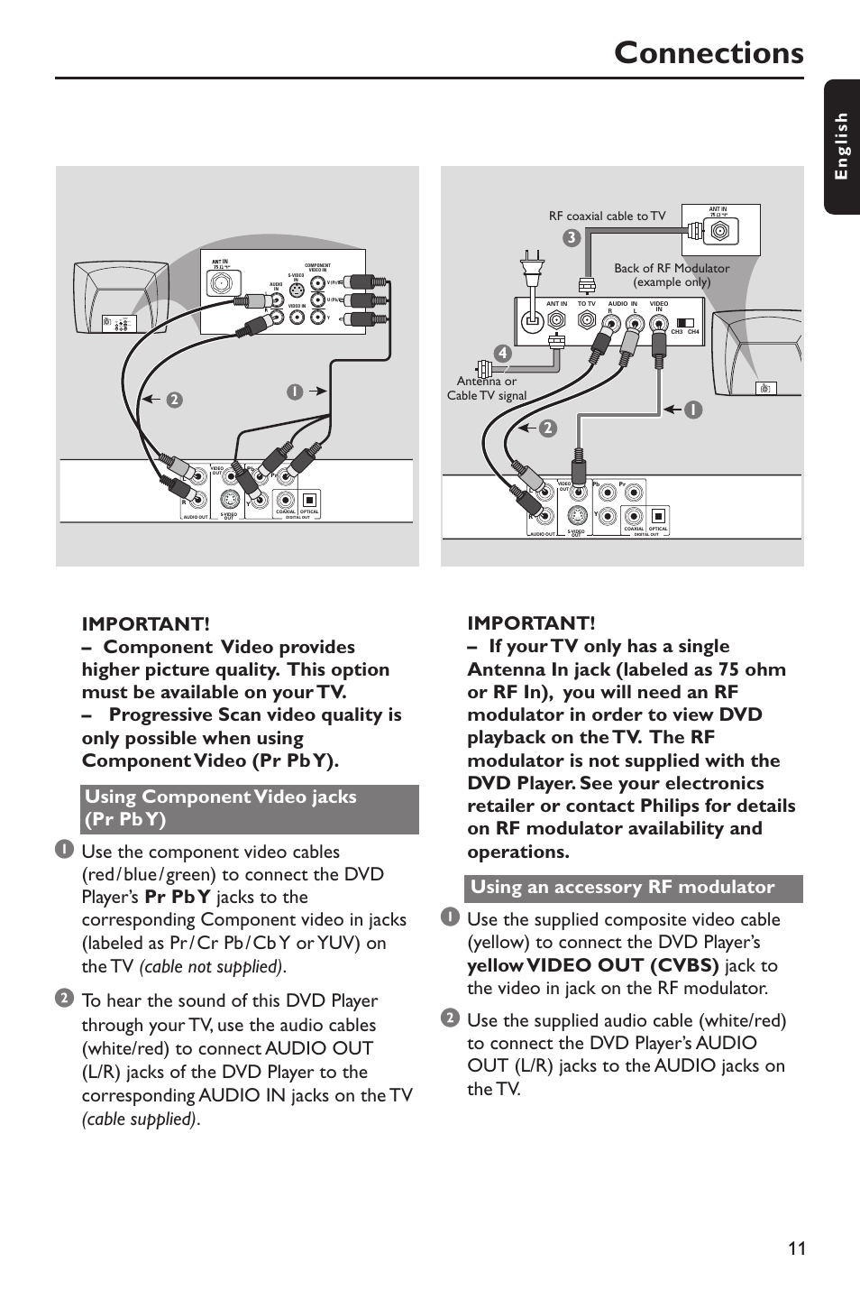 Connections, English | Philips DVP642-37B User Manual | Page 11 / 39