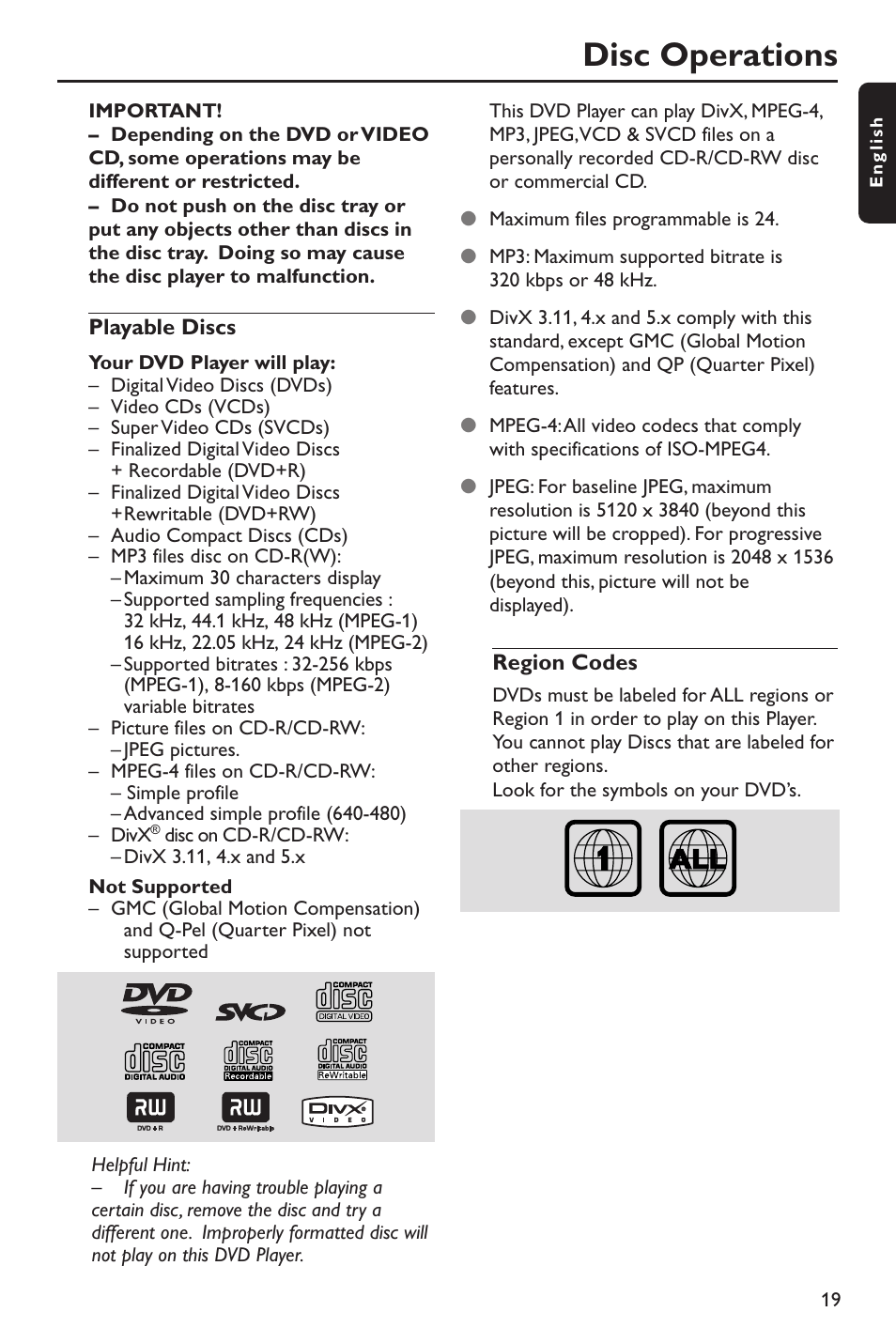 Disc operations | Philips DVP642-37B User Manual | Page 19 / 39