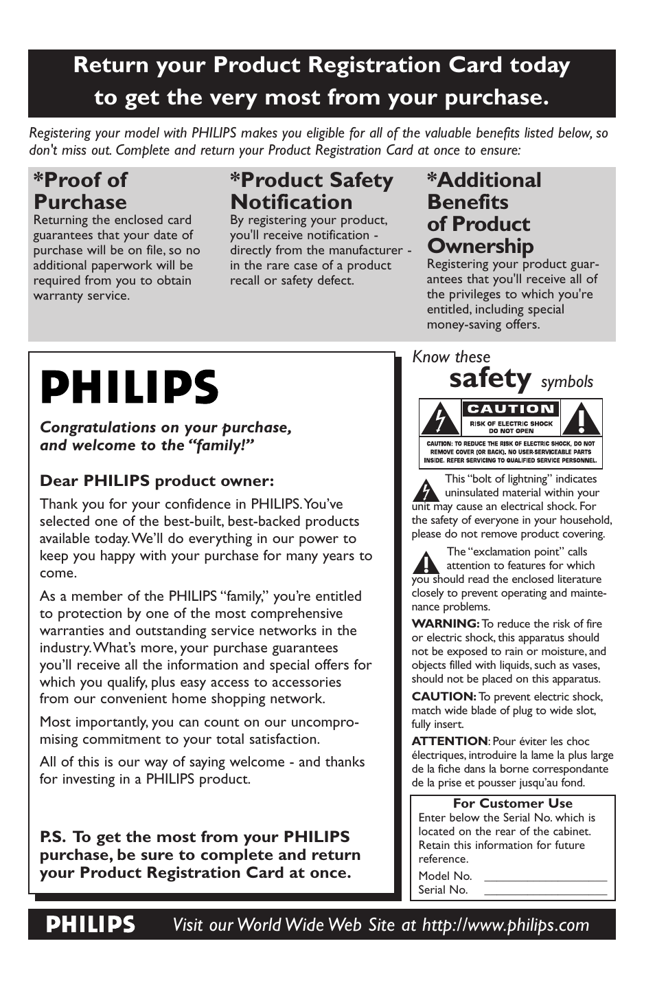 Safety, Proof of purchase, Product safety notification | Additional benefits of product ownership | Philips DVP642-37B User Manual | Page 2 / 39