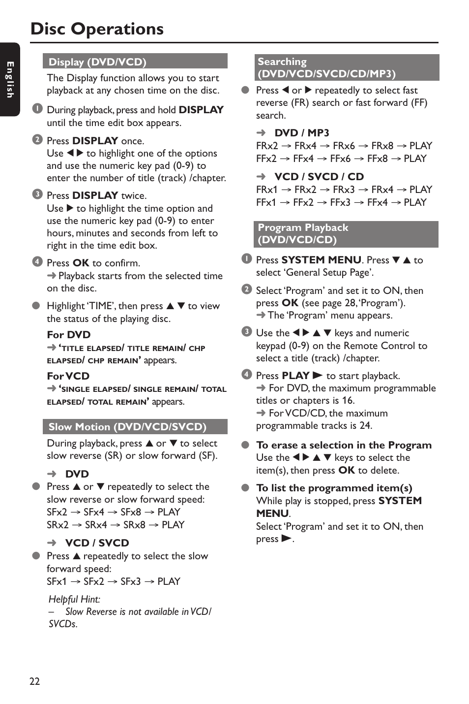 Disc operations | Philips DVP642-37B User Manual | Page 22 / 39