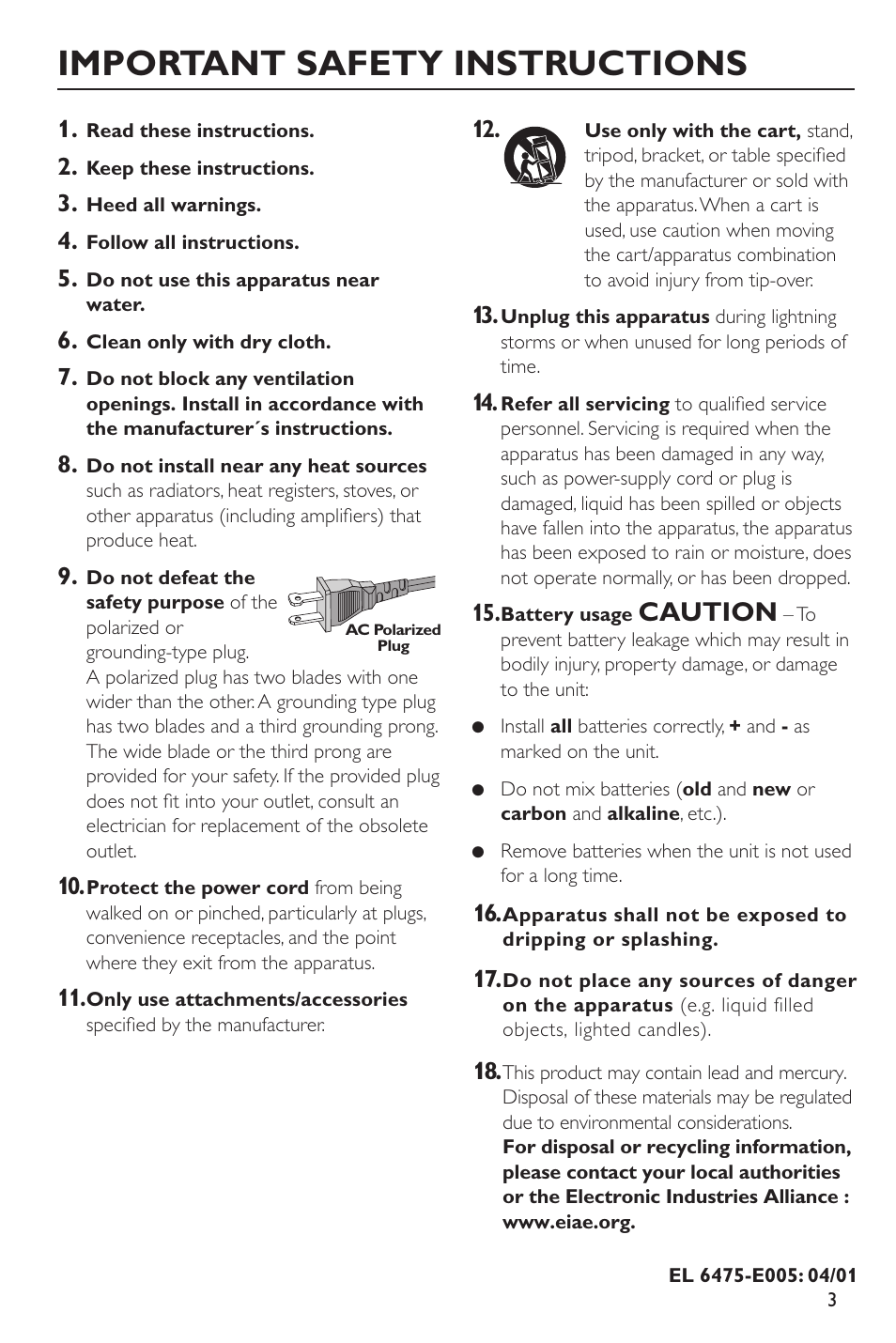 Important safety instructions, Caution | Philips DVP642-37B User Manual | Page 3 / 39