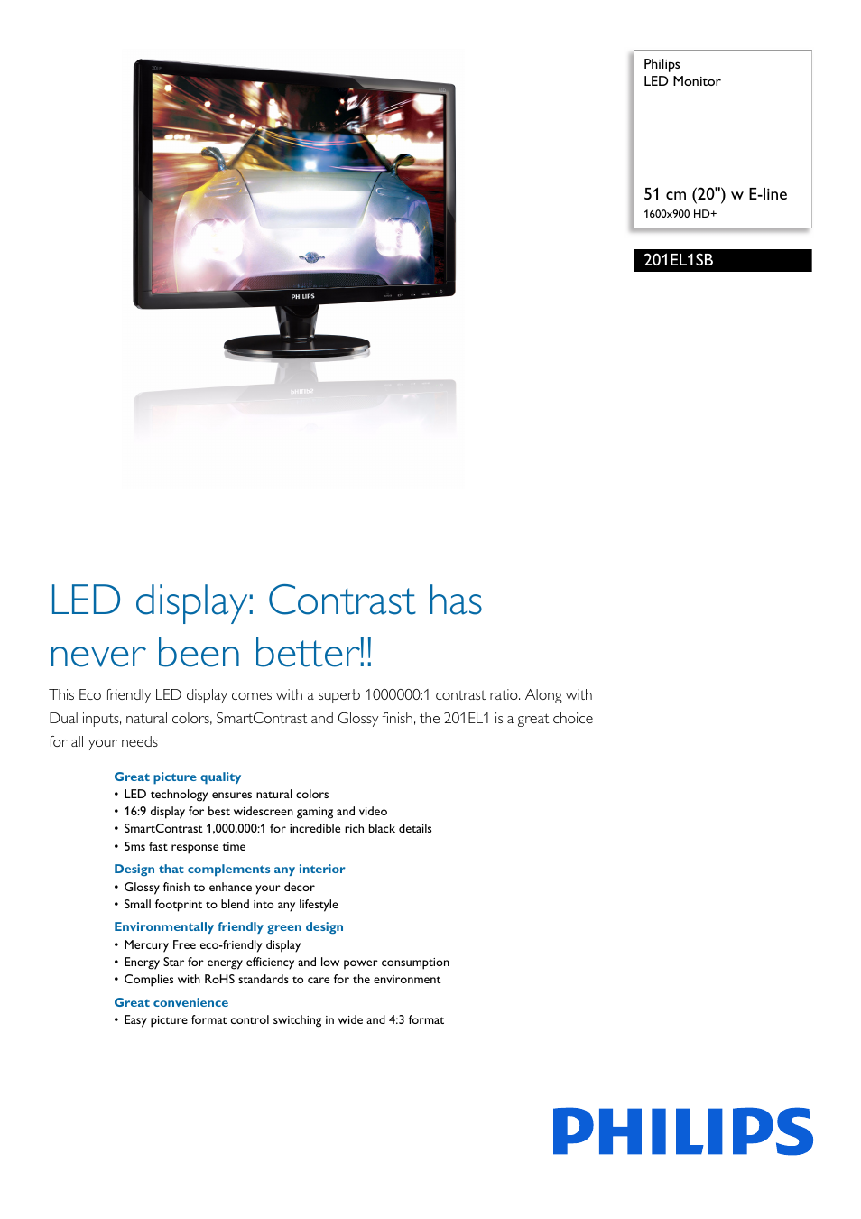 Philips 201EL1SB-00 User Manual | 2 pages