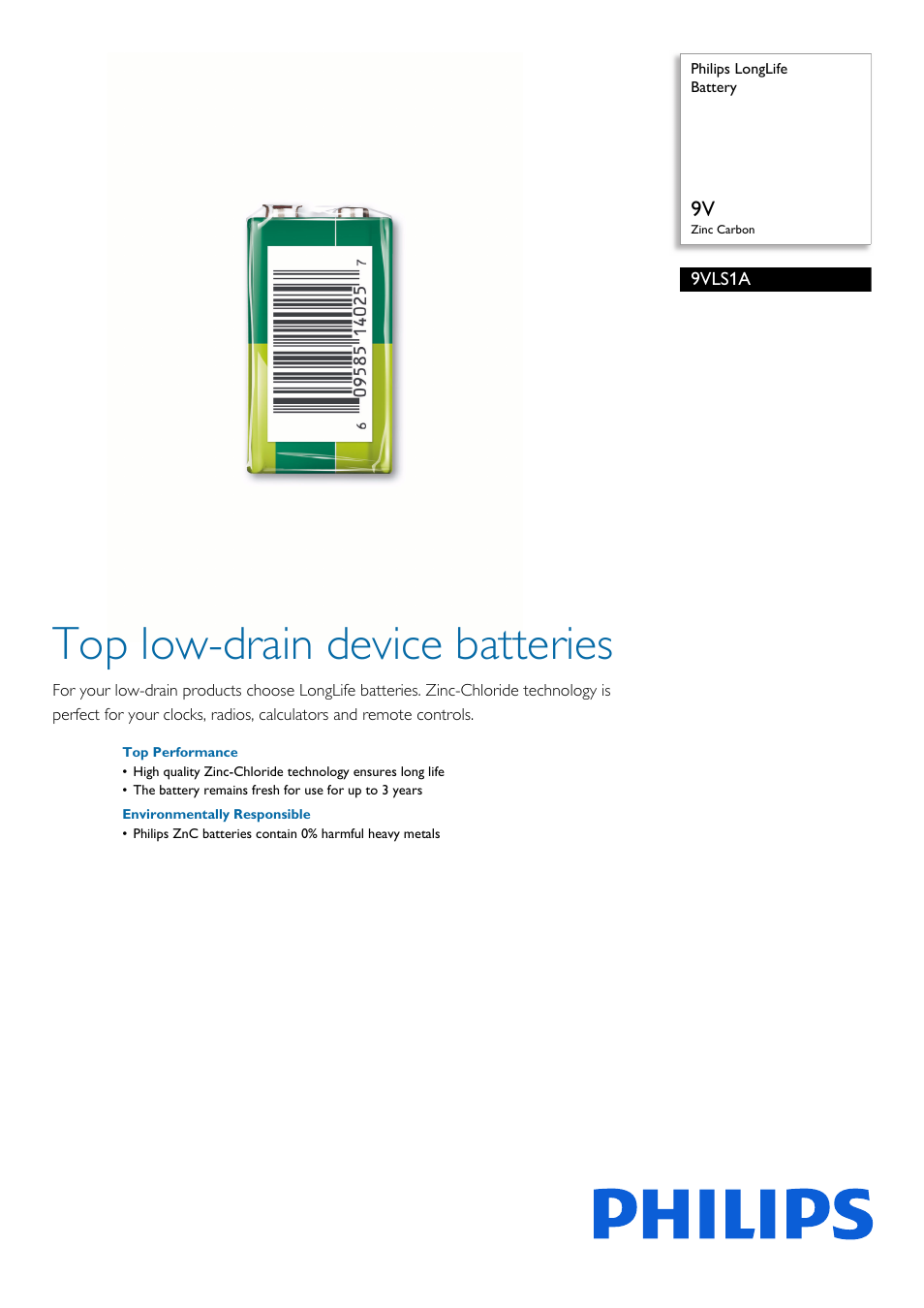 Philips 9VLS1A-27 User Manual | 2 pages