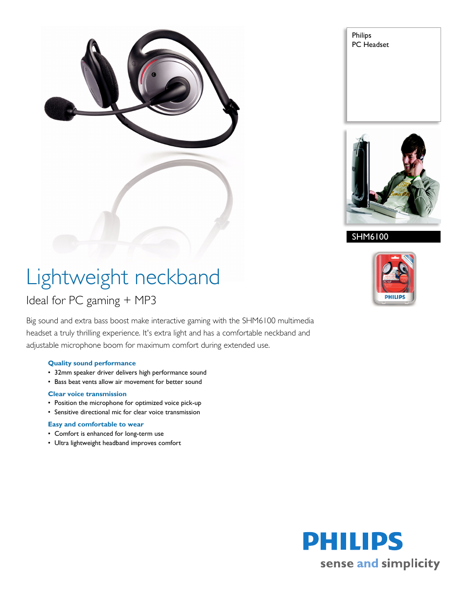 Philips PC Headset SHM6100 User Manual | 2 pages