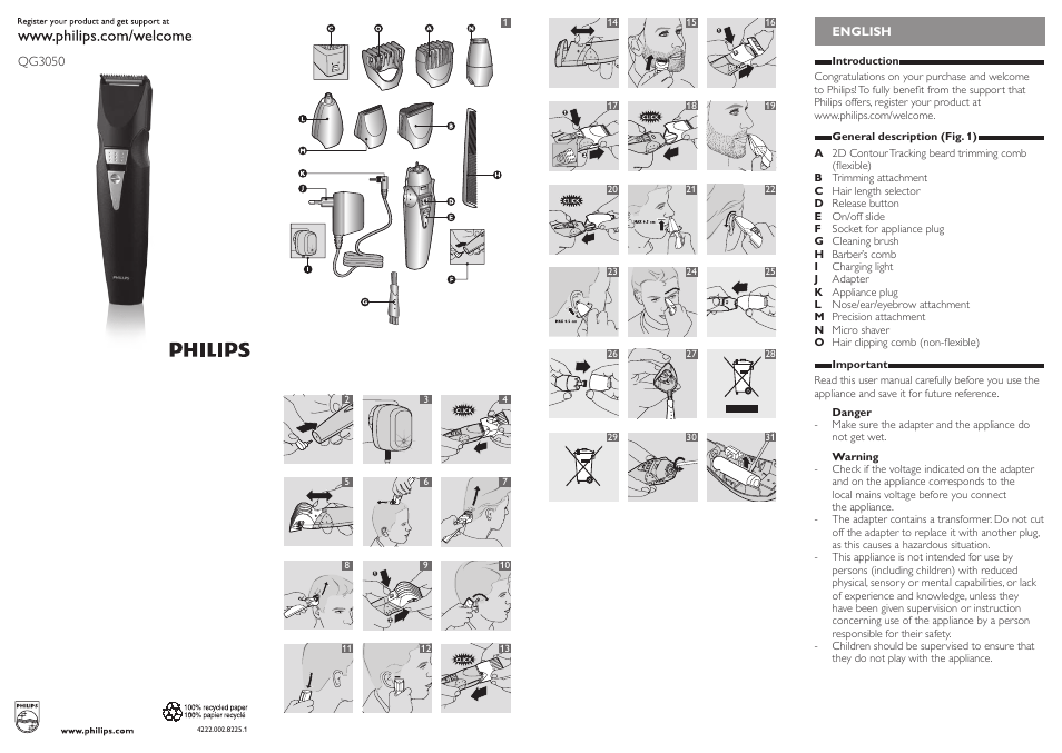 Philips Multigroom Grooming kit QG3050 User Manual | 3 pages