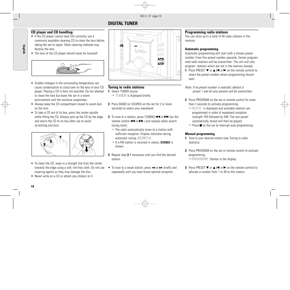 Digital tuner, Io ii io ii io ii io io i ii | Philips MZ3C-37L User Manual | Page 14 / 43