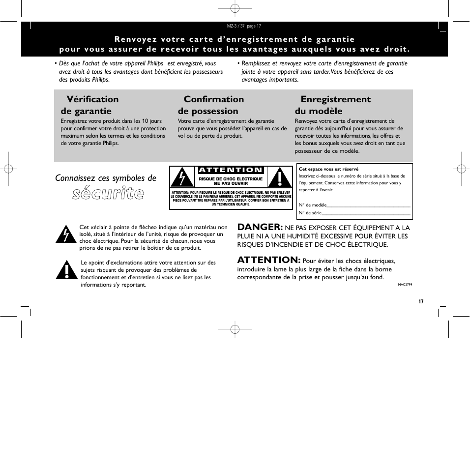 Ssé éc cu urriitte e | Philips MZ3C-37L User Manual | Page 17 / 43
