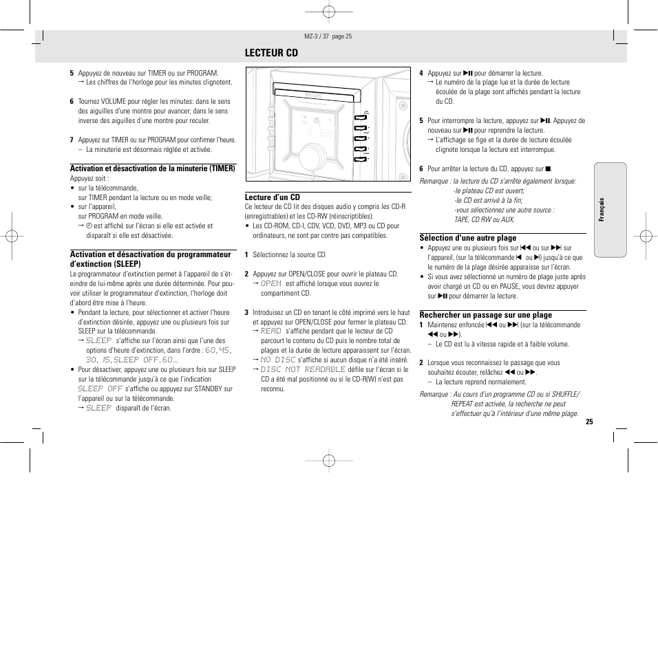 Lecteur cd | Philips MZ3C-37L User Manual | Page 25 / 43