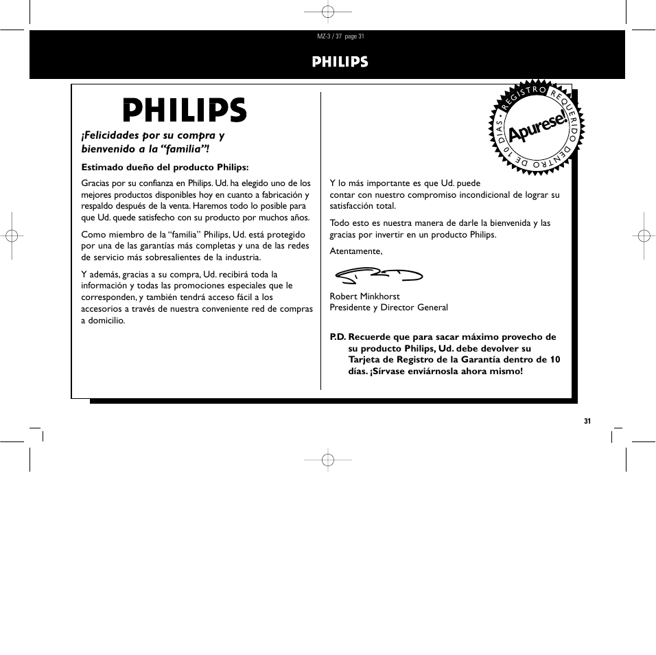 Apurese | Philips MZ3C-37L User Manual | Page 31 / 43