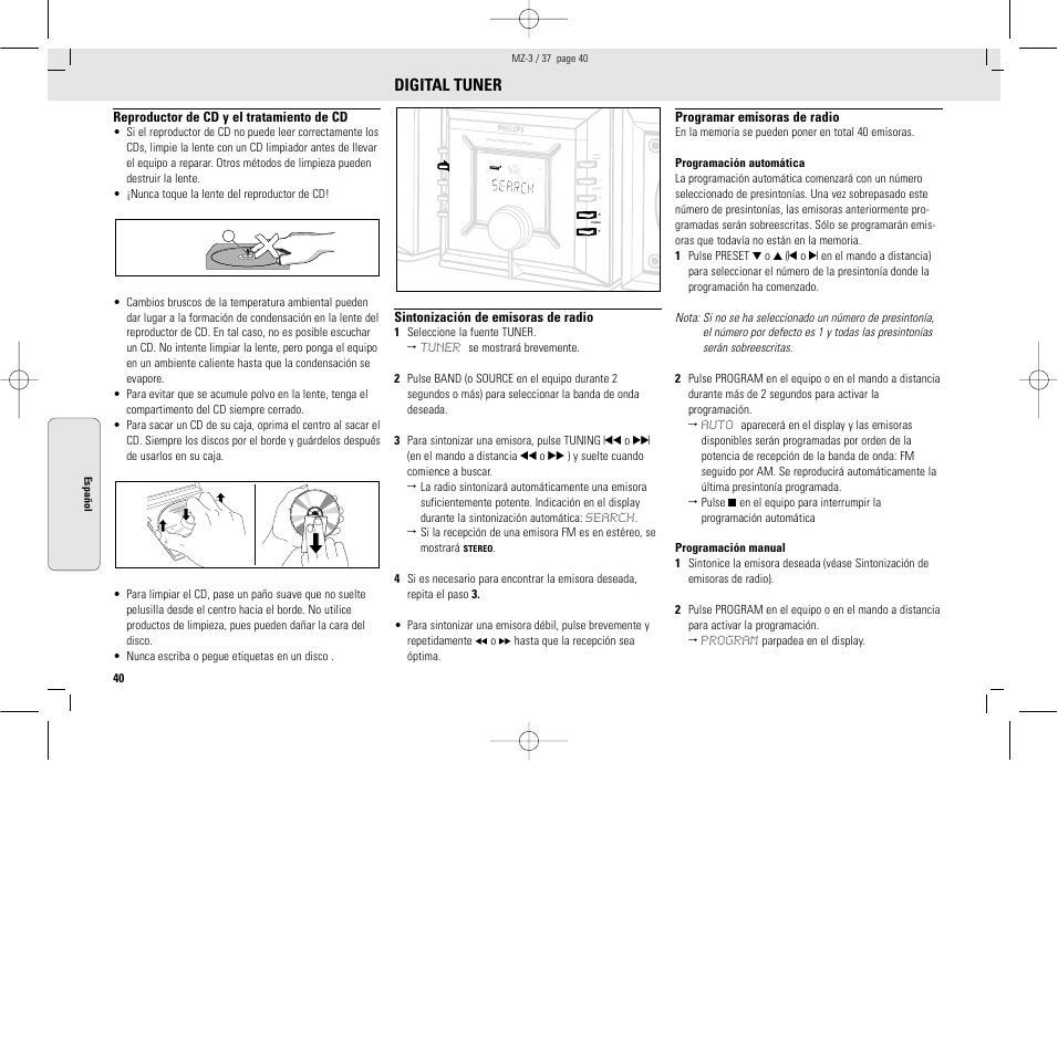 Digital tuner, Io ii io ii io ii io io i ii | Philips MZ3C-37L User Manual | Page 40 / 43