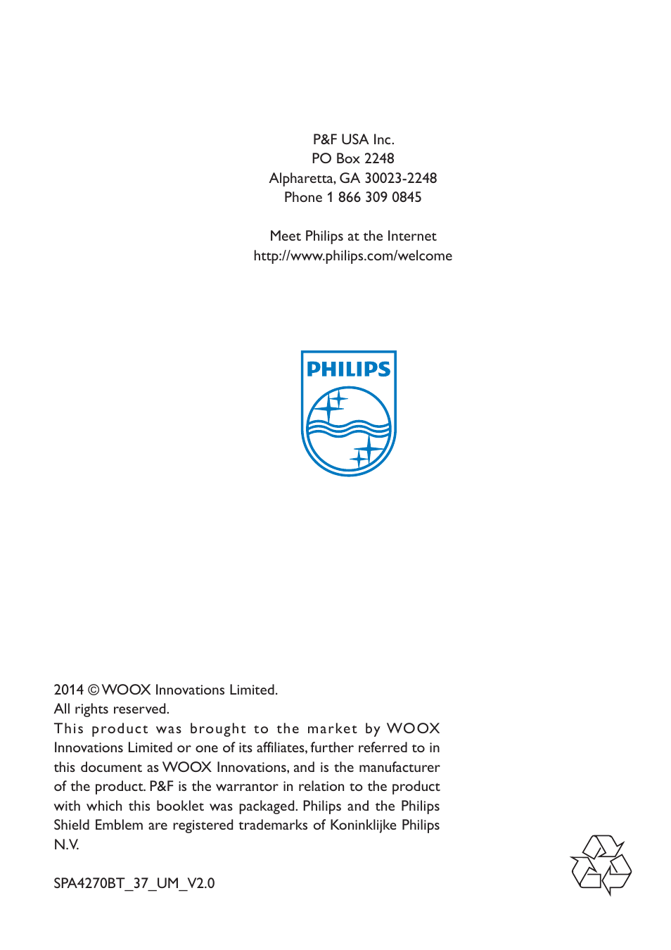 Philips SPA4270BT-37 User Manual | Page 12 / 12