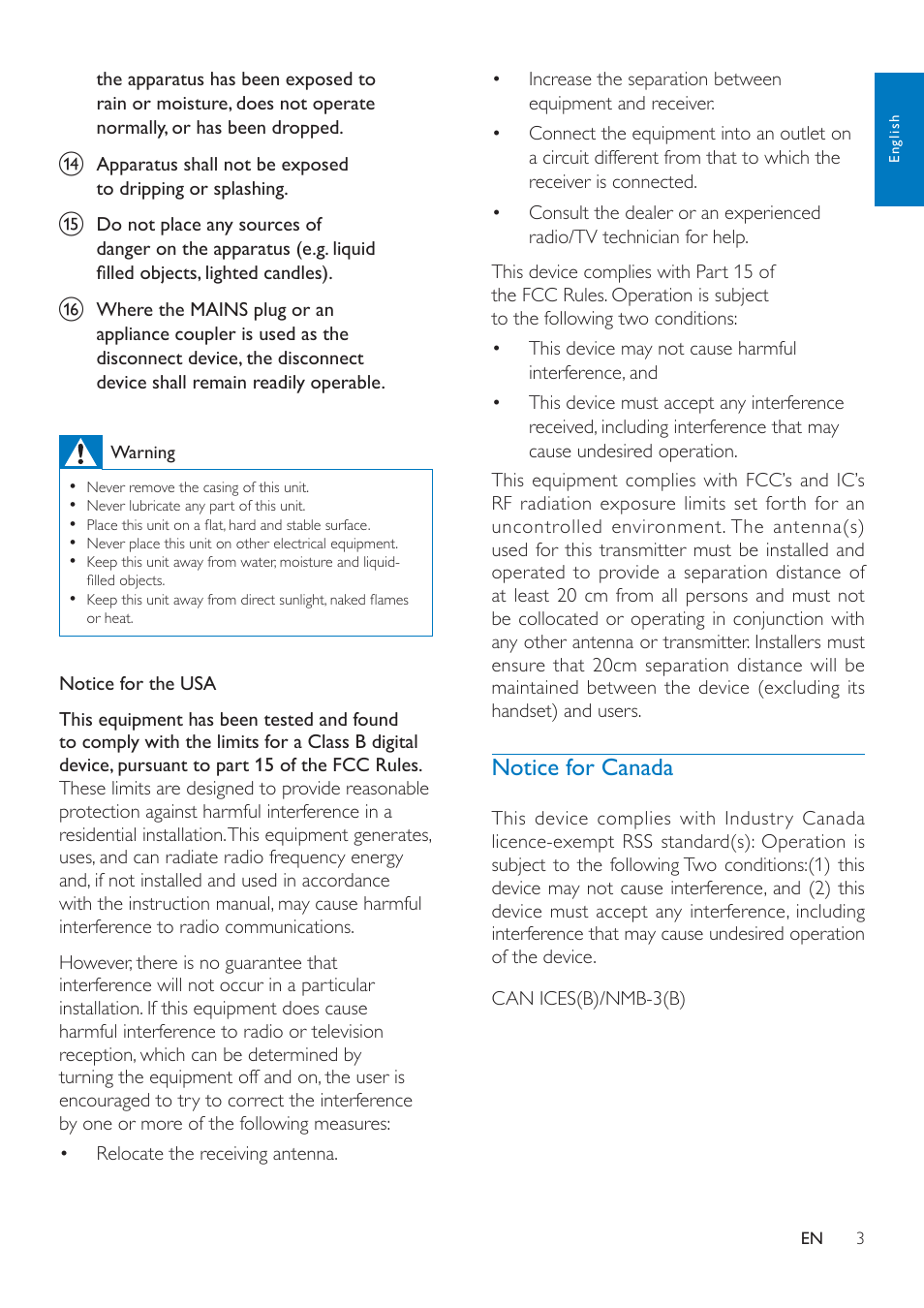 Notice for canada | Philips SPA4270BT-37 User Manual | Page 5 / 12