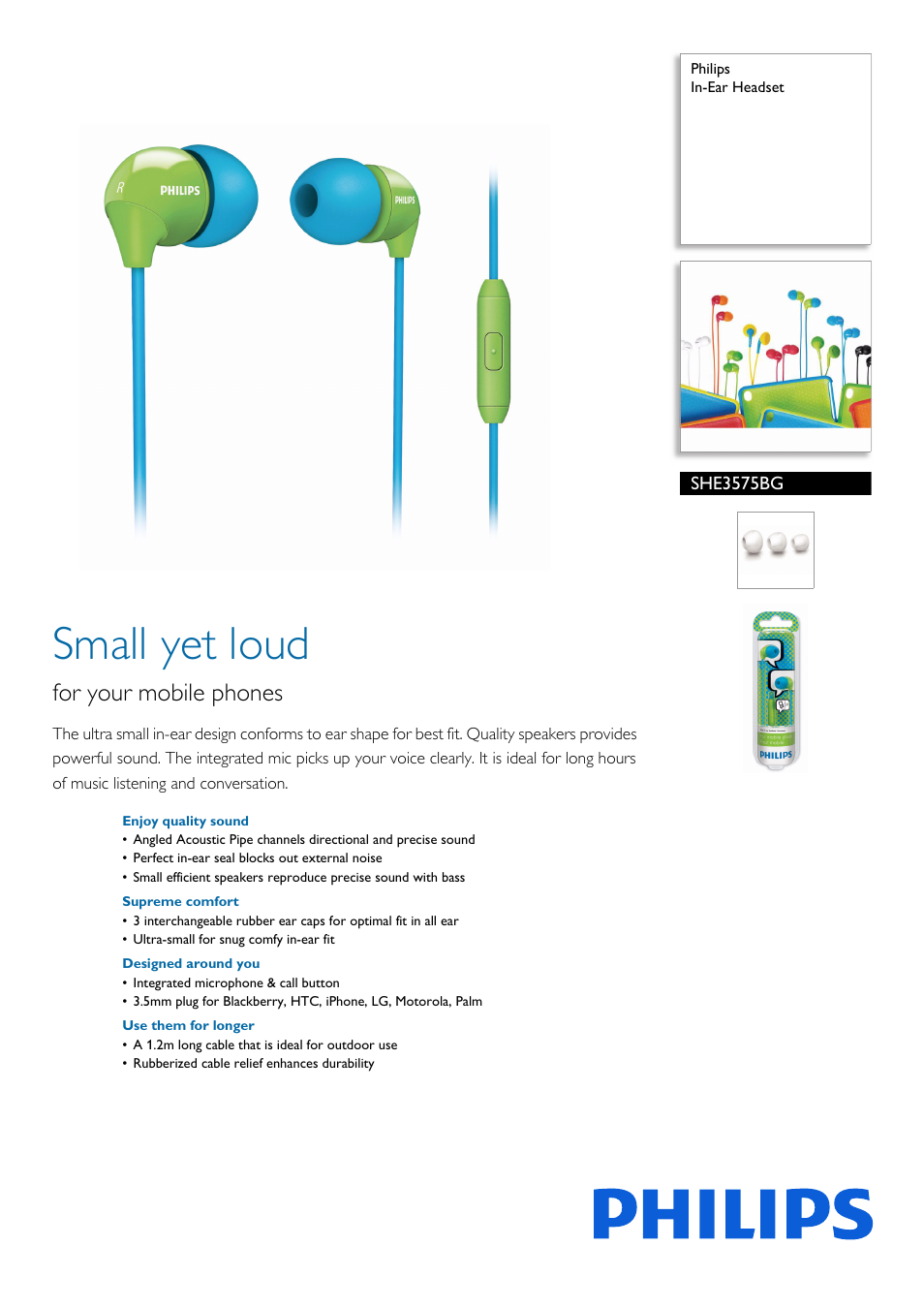 Philips SHE3575BG-28 User Manual | 2 pages