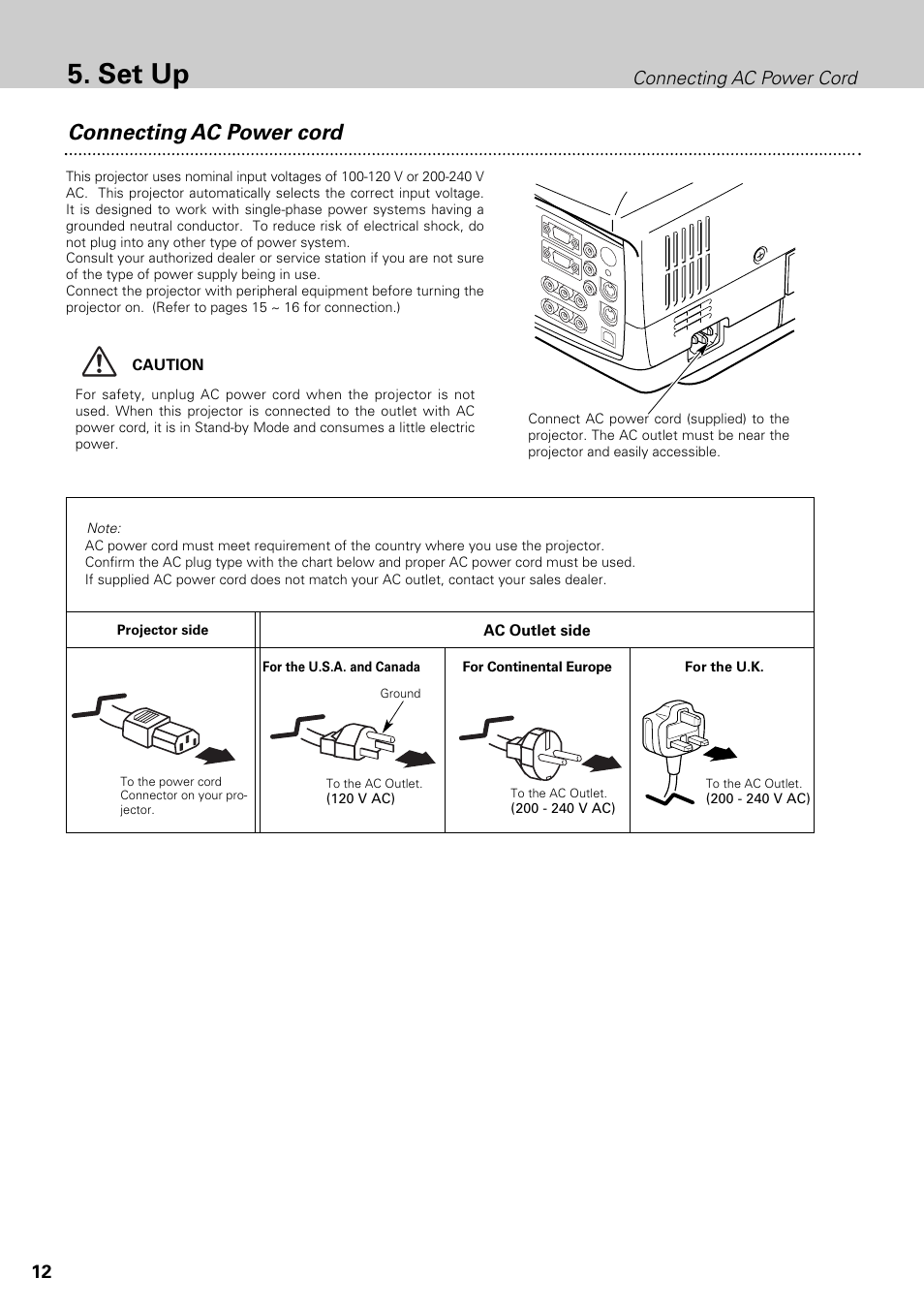 Set up, Connecting ac power cord, 12 connecting ac power cord | Philips LC1345 User Manual | Page 12 / 52