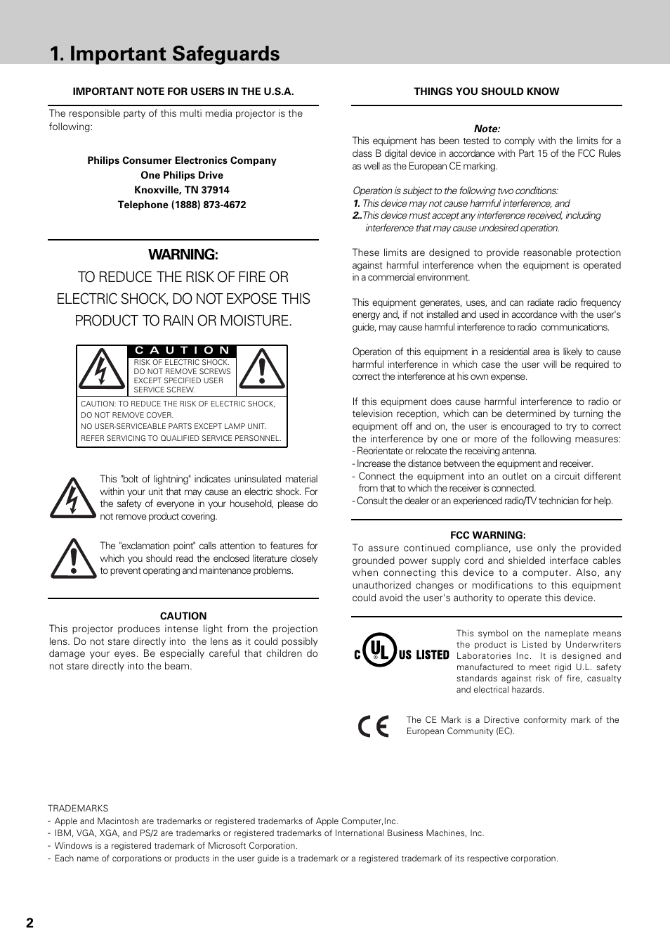 Important safeguards | Philips LC1345 User Manual | Page 2 / 52