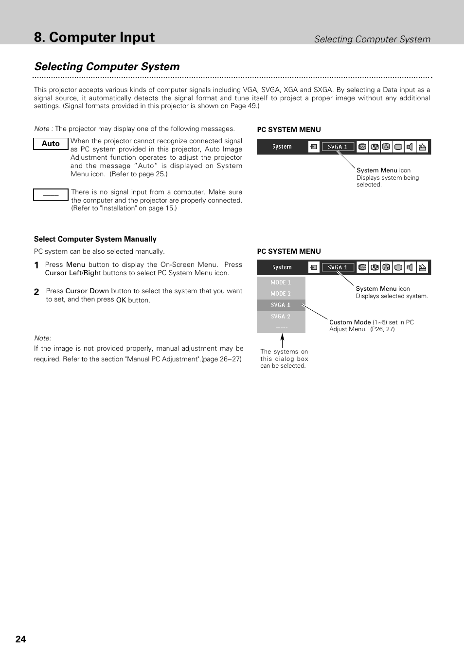 Computer input, Selecting computer system | Philips LC1345 User Manual | Page 24 / 52