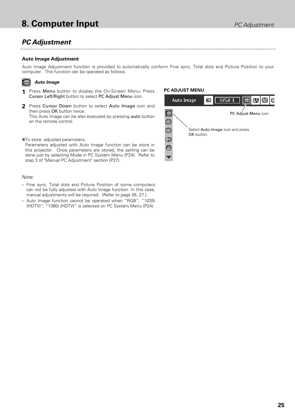 Computer input, Pc adjustment | Philips LC1345 User Manual | Page 25 / 52