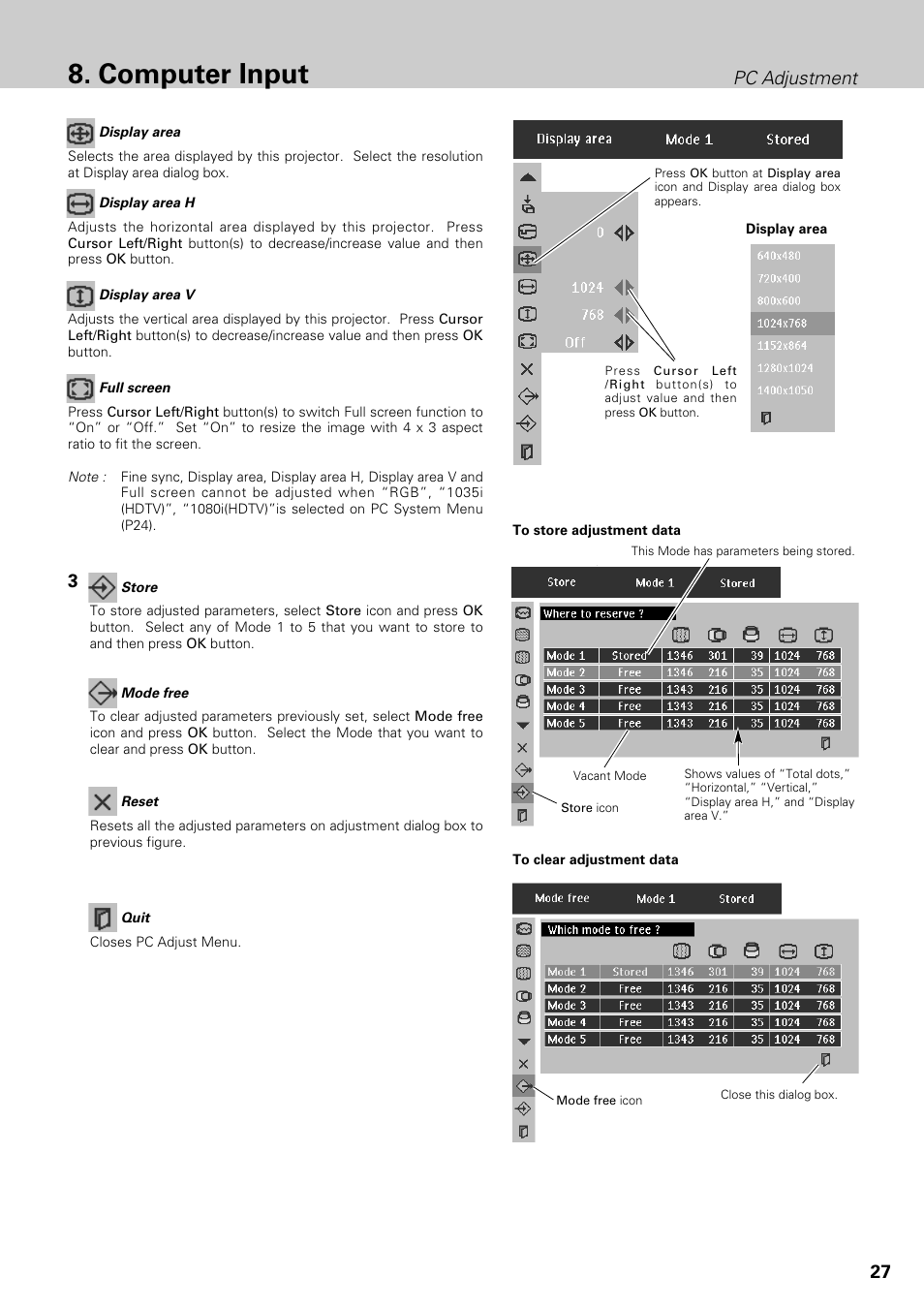 Computer input, 27 pc adjustment | Philips LC1345 User Manual | Page 27 / 52