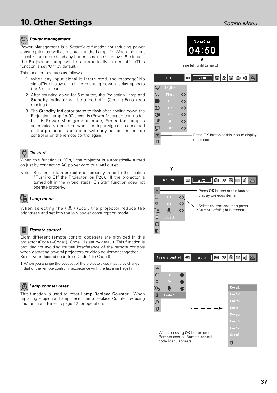 Other settings, 37 setting menu | Philips LC1345 User Manual | Page 37 / 52