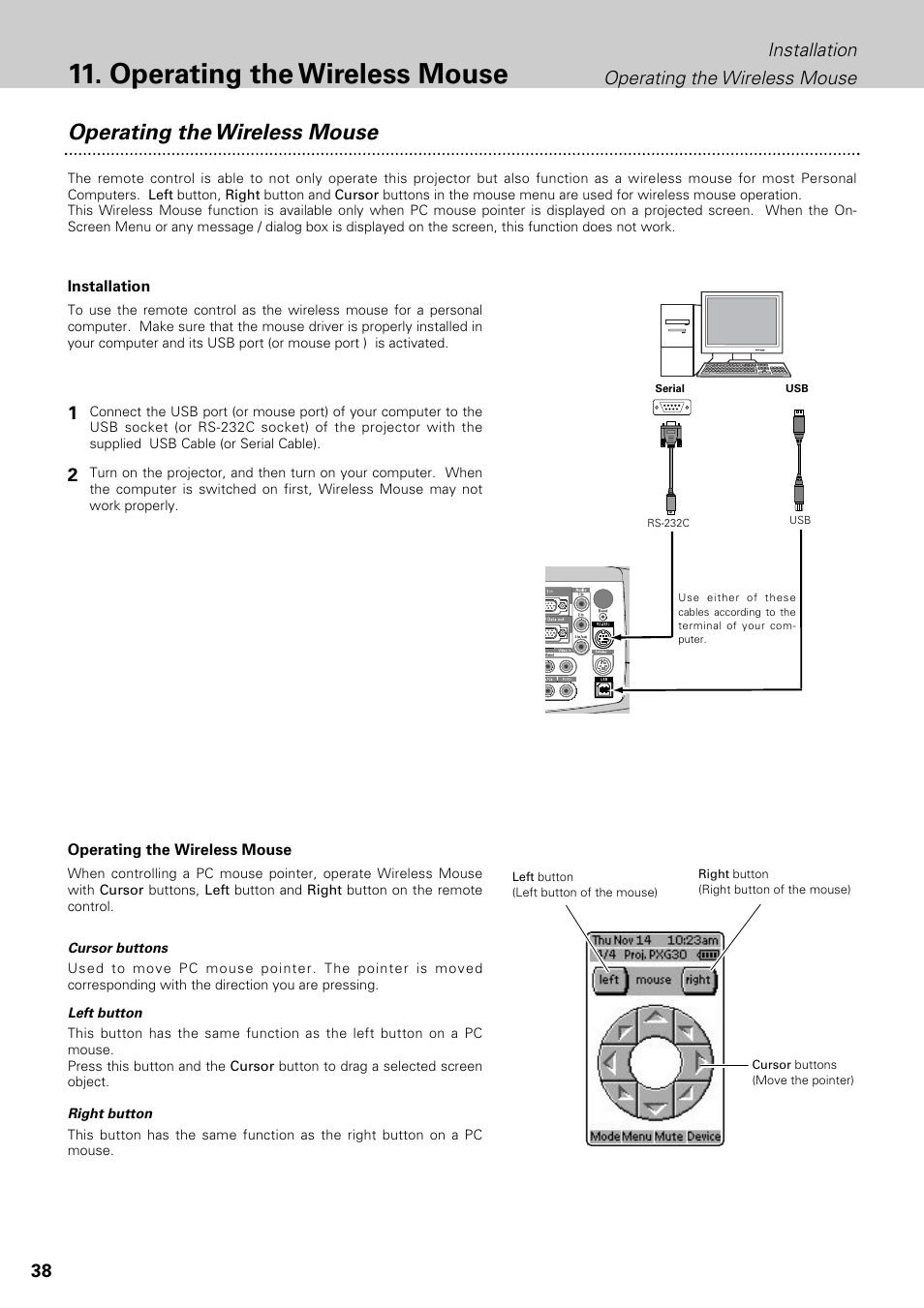 Operating the wireless mouse, 38 installation operating the wireless mouse | Philips LC1345 User Manual | Page 38 / 52