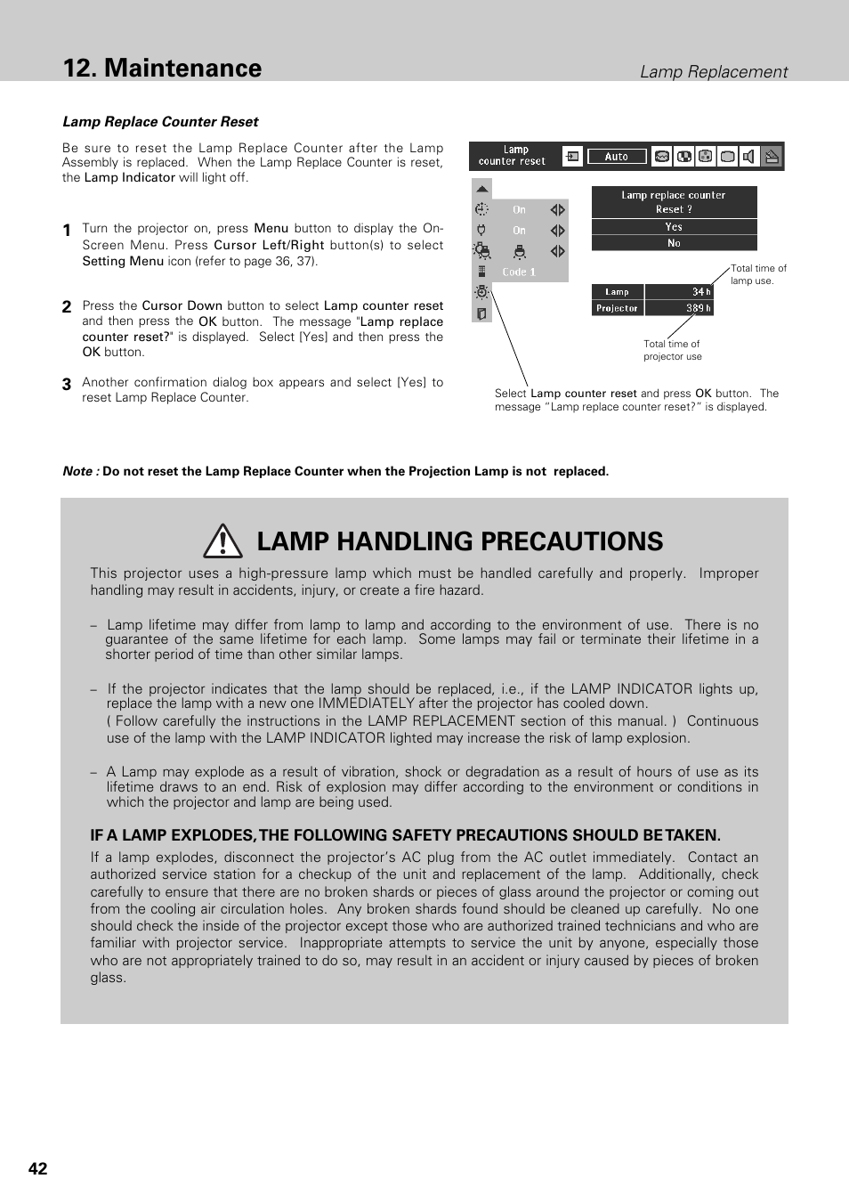 Maintenance, Lamp handling precautions | Philips LC1345 User Manual | Page 42 / 52