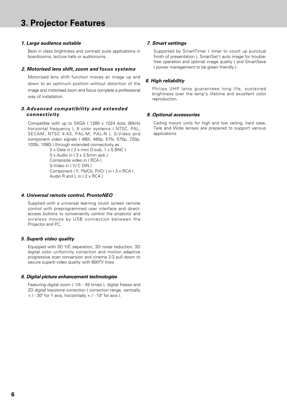 Projector features | Philips LC1345 User Manual | Page 6 / 52