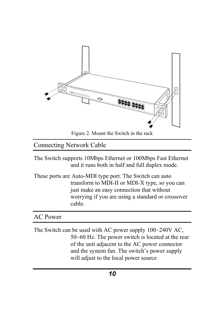 Connecting network cable, Ac power | Atlantis Land 10/100Mbps User Manual | Page 16 / 37