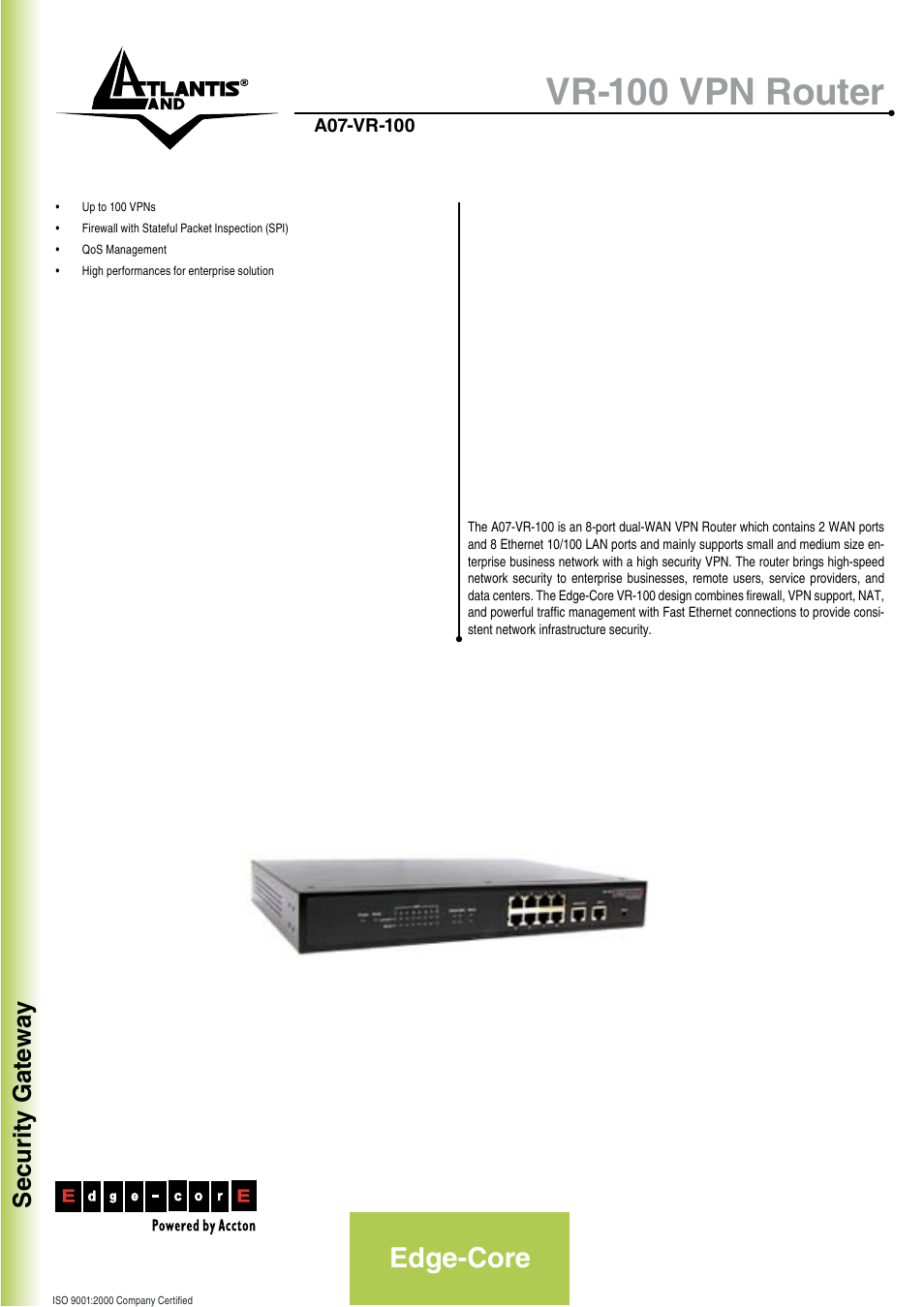 Atlantis Land VR-100 VPN Router User Manual | 2 pages