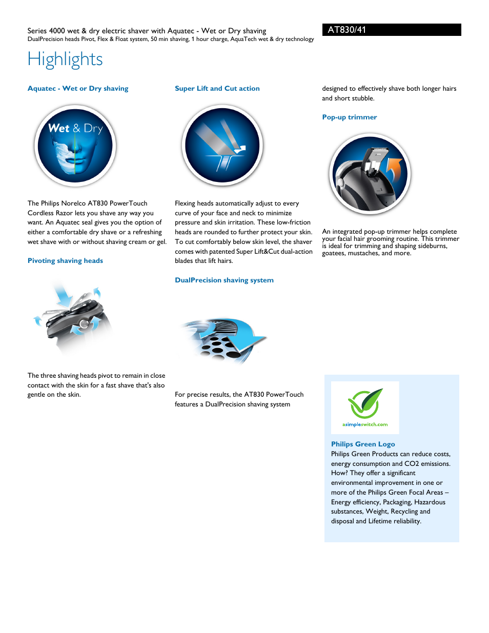Highlights | Philips AT830-41 User Manual | Page 2 / 3