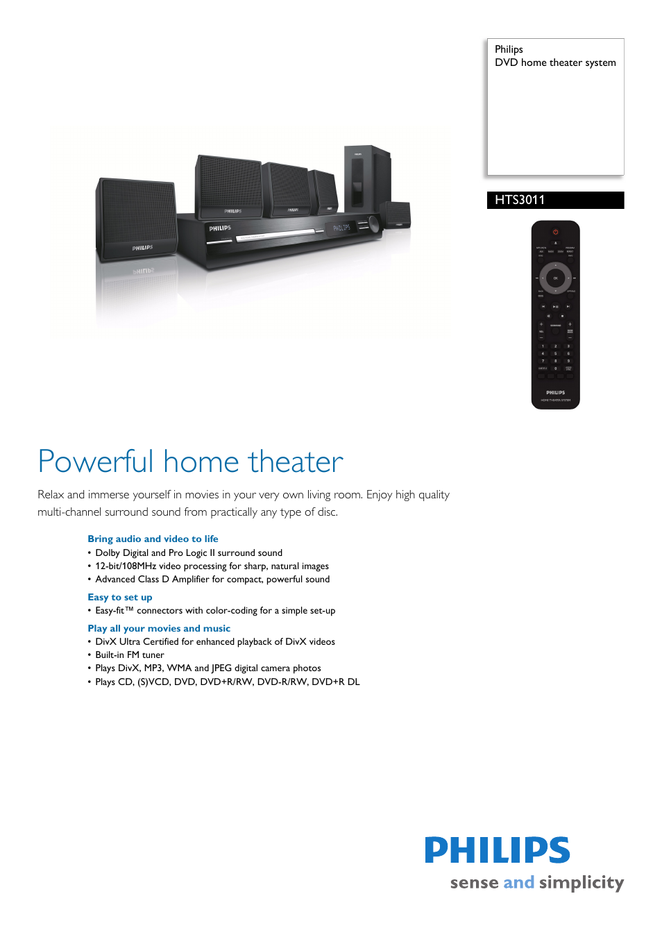 Philips HTS3011-37B User Manual | 3 pages