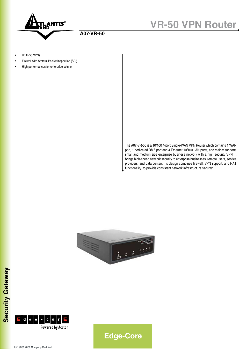 Atlantis Land VR-50 VPN Router User Manual | 2 pages