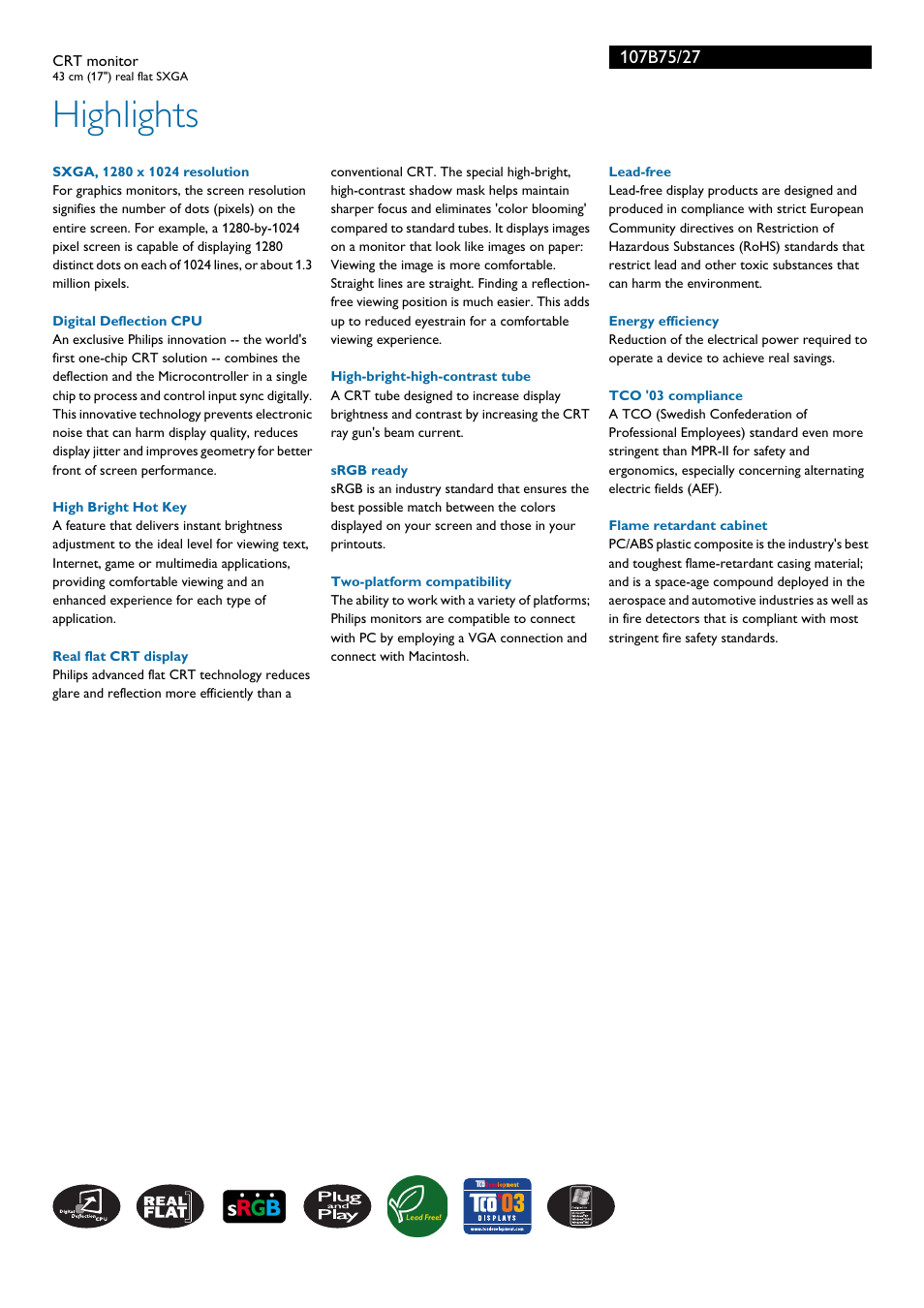 Highlights | Philips 107B75-27 User Manual | Page 2 / 3