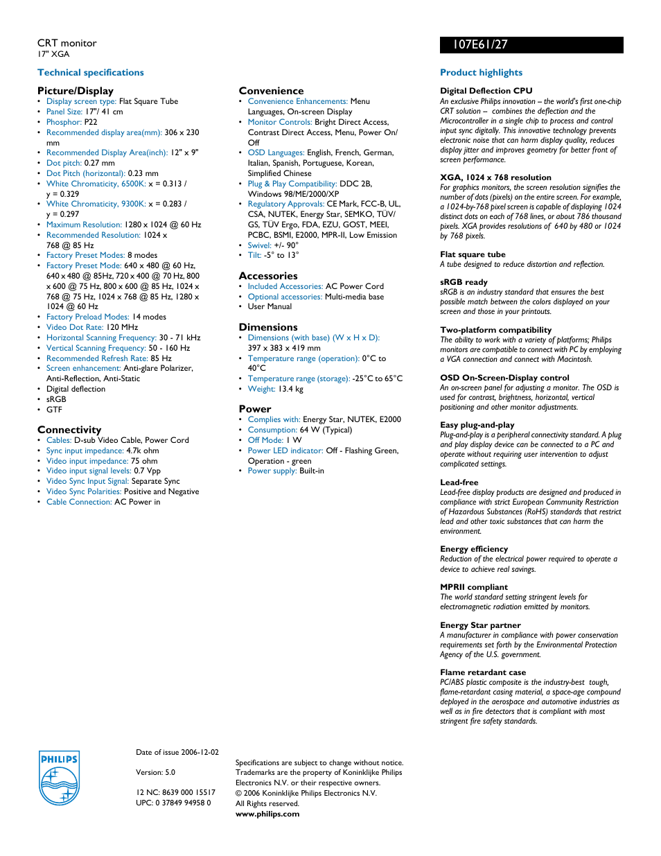 For preview purpose only | Philips 107E61-27B User Manual | Page 2 / 2