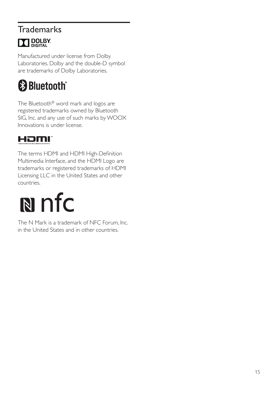 Trademarks | Philips HTL4115B-F7 User Manual | Page 17 / 20