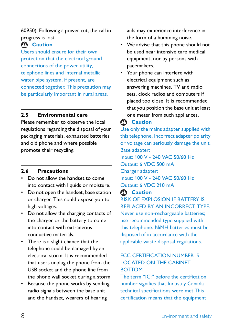 5 environmental care, 6 precautions, Environmental care | Precautions | Philips SE6581B-17 User Manual | Page 10 / 76