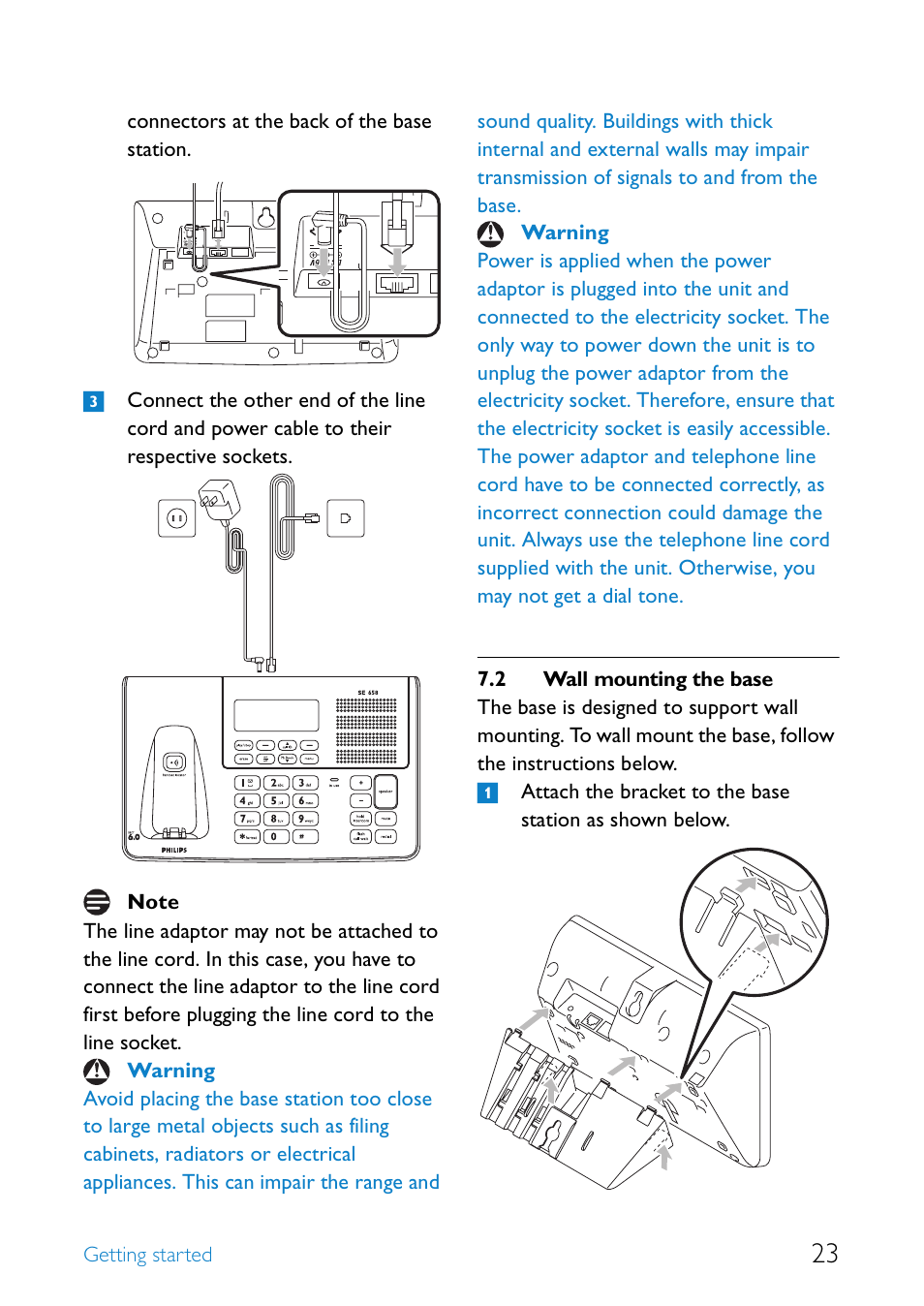 2 wall mounting the base, Wall mounting the base | Philips SE6581B-17 User Manual | Page 25 / 76